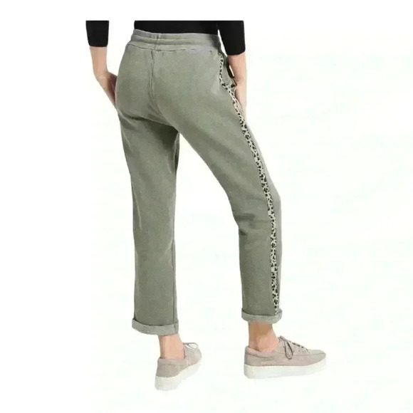 Sundry Pants - Sundry Leopard Trim Trouser Cropped Sweatpants Green Size Small
